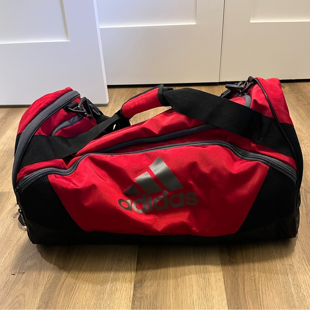 Adidas Red and Black Duffel Bag